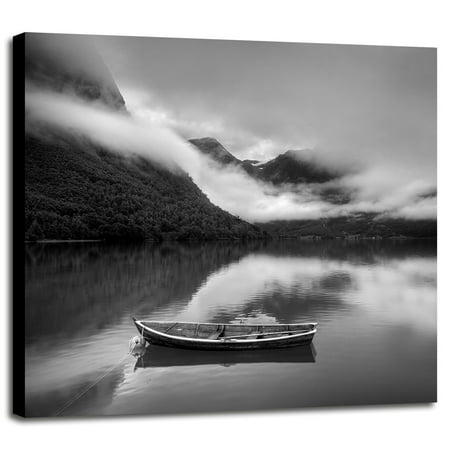 Norway 070172Black and White Photo of country dirt road through Mountain valleydramatic sky-MACDUC110961 Print 13"x13" by Maciej Duczynski in a Canvas Stretched in Maple Frame