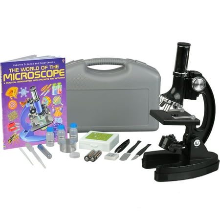 AMSCOPE-KIDS 120X-240X-300X-480X-600X-1200X Educational Metal Arm Kids Compound Microscope Kit + Book