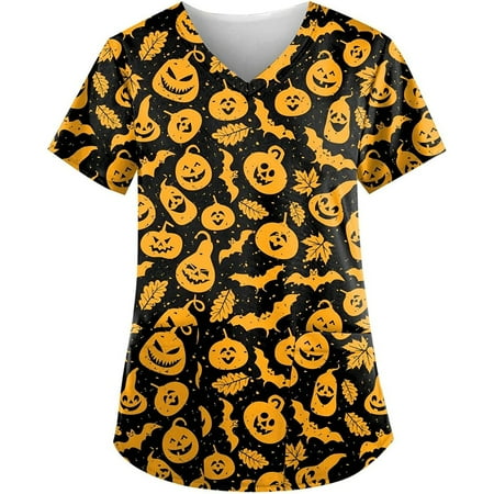 Women Scrubs Top Nurses Clothing Working Uniform Top Care Workwears Short Sleeve V-Neck Pumpkin Printed Top Fashion T-Shirts
Women Scrubs Top Nurses Clothing Working Uniform Top Care Workwears Short Sleeve V-Neck Pumpkin Printed Top Fashion T-Shirts