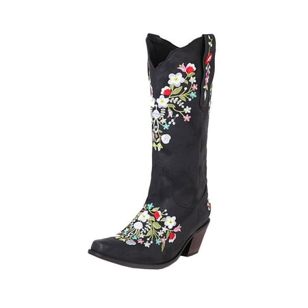 Boots for Women Large Size Retro Cowboy Boots Embroidered Flowers Thick Heel Sleeve High Boots
