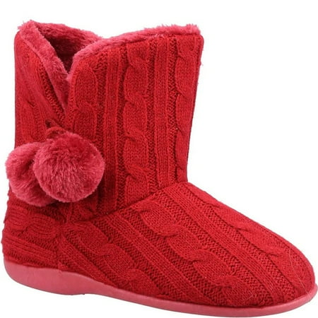 Fleet & Foster Womens Apple Pom Pom Slippers