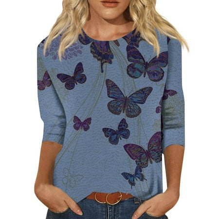 Bazyrey Womens Tops Dressy Casual Printed Chemise Female Round Neck 3/4 Sleeve Blouses Blue XL
Bazyrey Womens Tops Dressy Casual Printed Chemise Female Round Neck 3/4 Sleeve Blouses Blue XL