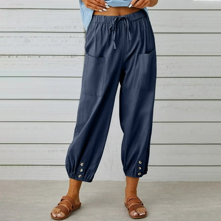 Womens Cotton Linen Capri Pants Summer Elastic Waisted Casual Pants Wide Leg Loose Fit Comfy Pajama Beach Trousers EKOUSN
Womens Cotton Linen Capri Pants Summer Elastic Waisted Casual Pants Wide Leg Loose Fit Comfy Pajama Beach Trousers EKOUSN