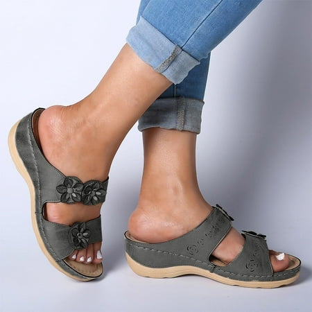 Winter Savings Clearance! SuoKom Sandals Women Wedge Slide Slippers Ladies Outdoor Slippers Pearl Chain Soft Sole Slippers Shoes for Women