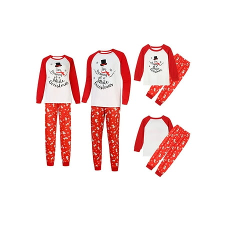 Qiylii Christmas Family Pajamas Set Letter Print Tops+Snowman Print Pants