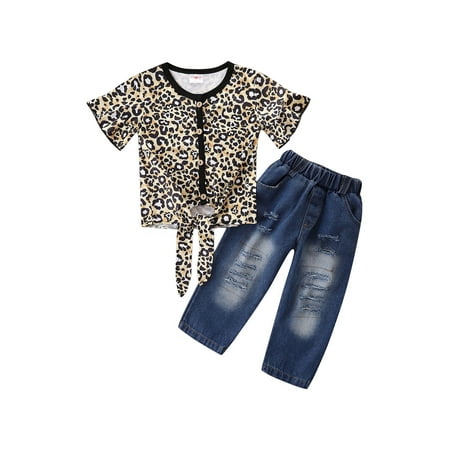 Calsunbaby Girls Summer Leisure Outfit Leopard Print Round Neck Short Sleeve Tops High Waist Ripped Jeans Set
Calsunbaby Girls Summer Leisure Outfit Leopard Print Round Neck Short Sleeve Tops High Waist Ripped Jeans Set