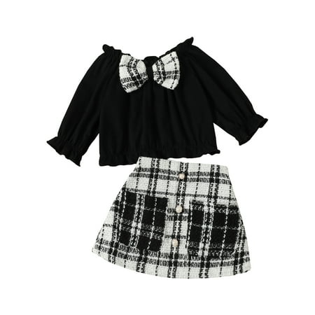 Toddler Kids Girl Fall Skirt Outfit Long Sleeves Off-shoulder Bow Tops + Pearl Plaid Short Skirt Set
Toddler Kids Girl Fall Skirt Outfit Long Sleeves Off-shoulder Bow Tops + Pearl Plaid Short Skirt Set