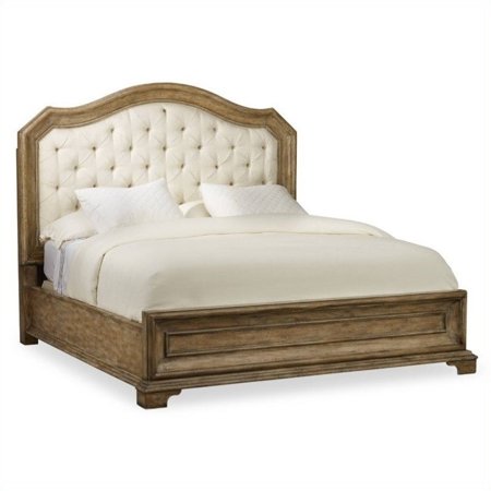 Beaumont Lane Upholstered Queen Panel Bed in Light Oak