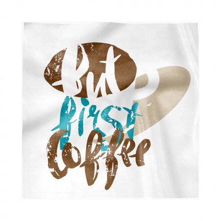 But First Coffee Napkins Set of 4, Print of Sketchy Calligraphic Artwork Blots and Paint Strokes, Silky Satin Fabric for Brunch Dinner Buffet Party, by Ambesonne