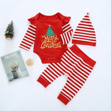 New Born Boys Girls Christmas Themed Plaid Print 3-piece Set 0-24 Months