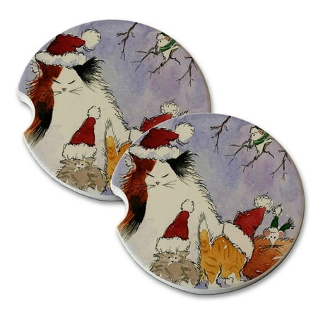 KuzmarK Sandstone Car Drink Coaster (set of 2) - Maine Coon Kitty Family and White Mice in Santa Hats Christmas Cat Art by Denise Every
KuzmarK Sandstone Car Drink Coaster (set of 2) - Maine Coon Kitty Family and White Mice in Santa Hats Christmas Cat Art by Denise Every