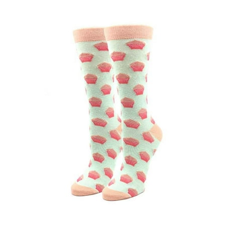 Cup Cakes One Size Fits Most Green Ladies Crew Socks