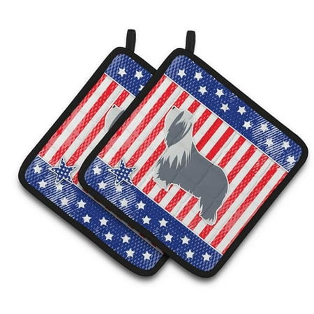 USA Patriotic Bearded Collie Pair of Pot Holders
