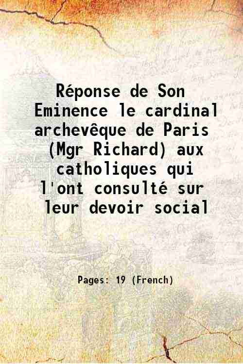 Réponse de Son Eminence le cardinal archevêque de Paris Mgr Richard