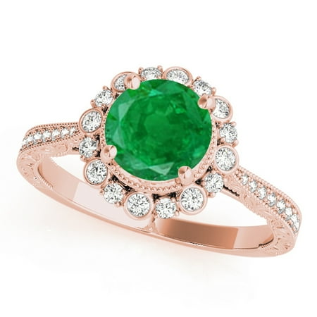 1.05 Ct. Ttw Diamond And Emerald Ring In 10k Rose Gold