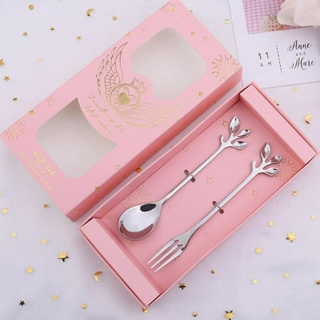 2pcs Creative Stainless Steel Spoon Set Heart Shape Spoon Fork Coffee Spoon Christmas Gifts Kitchen Accessories Tableware
