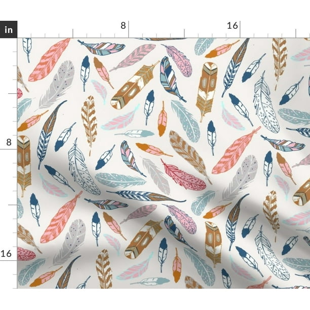 Feathers Boho Bohemian Tribal Mustard Nouveau Fabric Printed by Spoonflower BTY