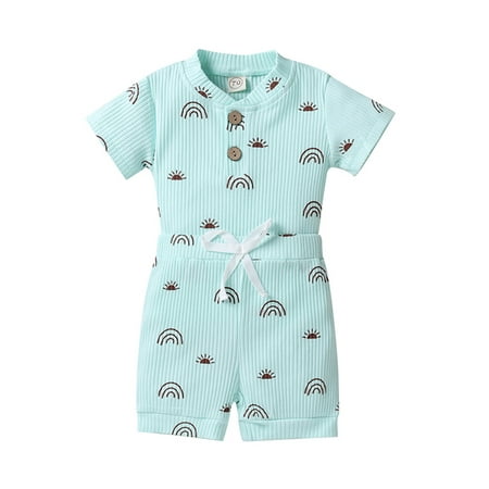 Binpure Baby Casual Jumpsuit Set Toddler Rainbow Sun Print Summer Short Sleeve Romper and Stretch Shorts
Binpure Baby Casual Jumpsuit Set Toddler Rainbow Sun Print Summer Short Sleeve Romper and Stretch Shorts
