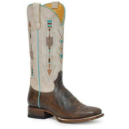 Women s Roper Arrows Leather Boots Handcrafted Brown