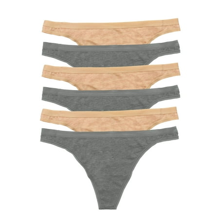 Felina | Organic Cotton Thong for Women | 6-Pack (Wheat Slate Small)