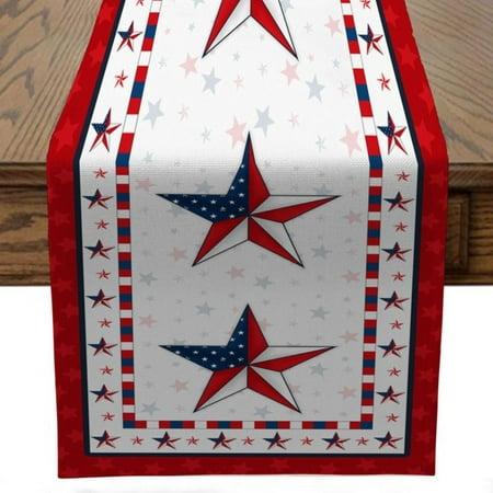 

4th of July Patriotic Table Runner 13 x 72 Inches Long Gingham Red White Blue Buffalo Plaid Stars Tablecloth for American USA Flag Independence Day Memorial Day Veterans Day Home Decor
