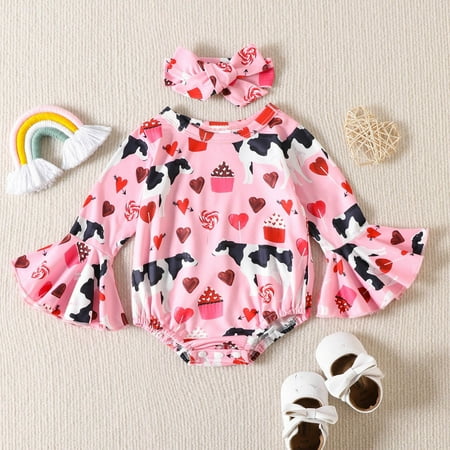 Ruidigrace Girls Valentine s Day Flare Sleeve Hearts Cartoon Dairy Cow Printed Pullover Romper Sweatshirt Bodysuits Headbands Set
Ruidigrace Girls Valentine s Day Flare Sleeve Hearts Cartoon Dairy Cow Printed Pullover Romper Sweatshirt Bodysuits Headbands Set