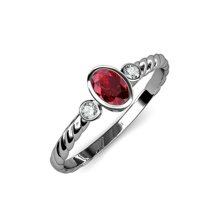 Ruby and Diamond (SI2-I1 G-H) Three Stone Rope Ring 0.61 ct tw in 14K White Gold.size 4.0
Ruby and Diamond (SI2-I1 G-H) Three Stone Rope Ring 0.61 ct tw in 14K White Gold.size 4.0