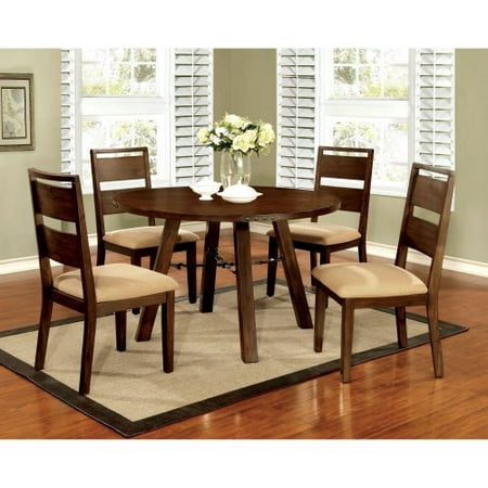 Furniture of America Hockenberry 5 Piece Round Dining Table Set with Metal Hardware