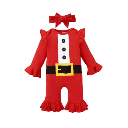 Infant Baby Girls Christmas Outfit Long Sleeve Ruffle Santa Claus/Pattern Print Jumpsuit + Headband Clothes Sets
Infant Baby Girls Christmas Outfit Long Sleeve Ruffle Santa Claus/Pattern Print Jumpsuit + Headband Clothes Sets