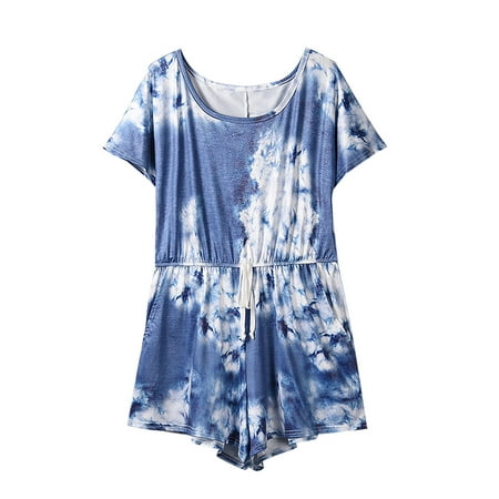 Jumpsuit for Women Summer Loose Casual Crew-neck Shorts Short-sleeved Tops Elastic Waist Suit Blue M
Jumpsuit for Women Summer Loose Casual Crew-neck Shorts Short-sleeved Tops Elastic Waist Suit Blue M