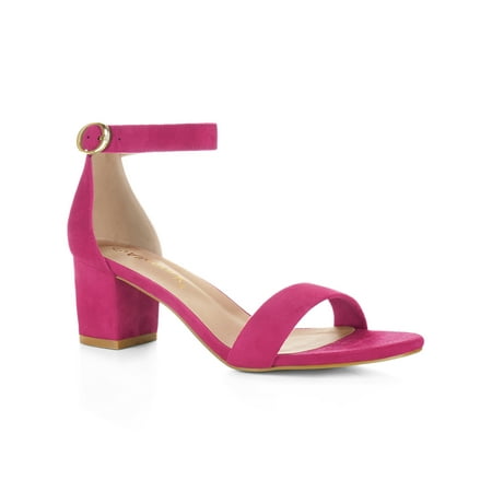 Allegra K Women s Solid Color Open Toe Mid Block Heel Buckle Ankle Strap Sandals