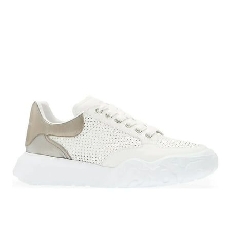 Alexander McQueen Men s Leather Perforated Sneaker White Silver