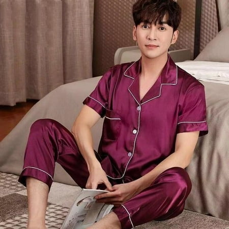 QWZNDZGR Summer Solid Color Silk Pajamas For Men Short Sleeve Shorts Pijama Lounge Male Home Clothes Suits Satin Pyjama Men s Pajama Sets 
QWZNDZGR Summer Solid Color Silk Pajamas For Men Short Sleeve Shorts Pijama Lounge Male Home Clothes Suits Satin Pyjama Men s Pajama Sets
