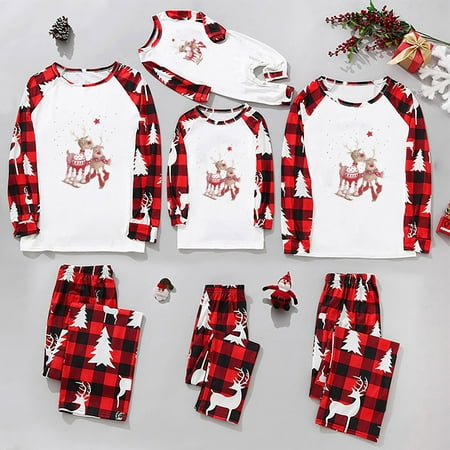 

SHENGXINY 2023 Long Sleeve Christmas Family Matching Outfits Plaid Father Mother & Children Pajamas Sets Mommy and Me Xmas Pj s Clothes