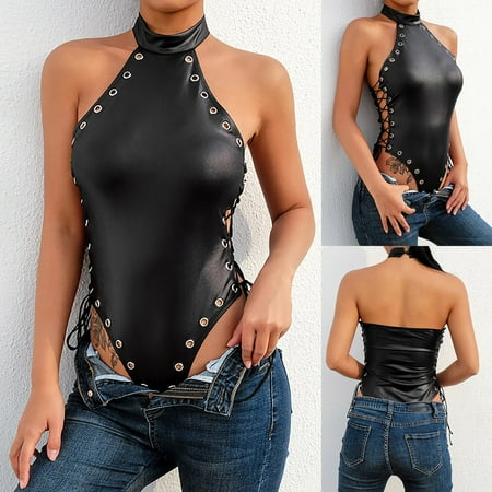Yubatuo Lingerie for Women Sexy One-Piece Side Tie Halter Neck Open Back Leather Jumpsuit Set
Yubatuo Lingerie for Women Sexy One-Piece Side Tie Halter Neck Open Back Leather Jumpsuit Set
