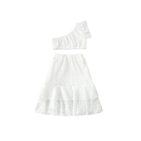 SHIBAOZI Toddler Kids Girl Skirt Set One Shoulder White Lace Crop Tops Ruffles Tulle Tutu Skirt Summer Outfits
SHIBAOZI Toddler Kids Girl Skirt Set One Shoulder White Lace Crop Tops Ruffles Tulle Tutu Skirt Summer Outfits