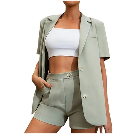 Women s 2 Piece Outfits Casual Lapel Button Short Sleeve Suits Top and High Waist Shorts Work Office Sets Tracksuits Ladies Clothes
Women s 2 Piece Outfits Casual Lapel Button Short Sleeve Suits Top and High Waist Shorts Work Office Sets Tracksuits Ladies Clothes