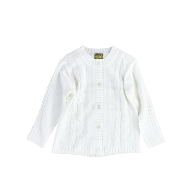 Cable Knit Margie-Jay Cardigan Sweater for Toddlers and Girls (Pearl White, 2T)