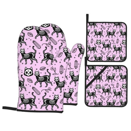 Oven Mitts and Pot Holders Sets 4 pcs - skull cat halloween Heat Resistant Silicone Oven Gloves with Non-Slip Silicone Surface and hot pads for kitchen Baking Cooking BBQ
Oven Mitts and Pot Holders Sets 4 pcs - skull cat halloween Heat Resistant Silicone Oven Gloves with Non-Slip Silicone Surface and hot pads for kitchen Baking Cooking BBQ