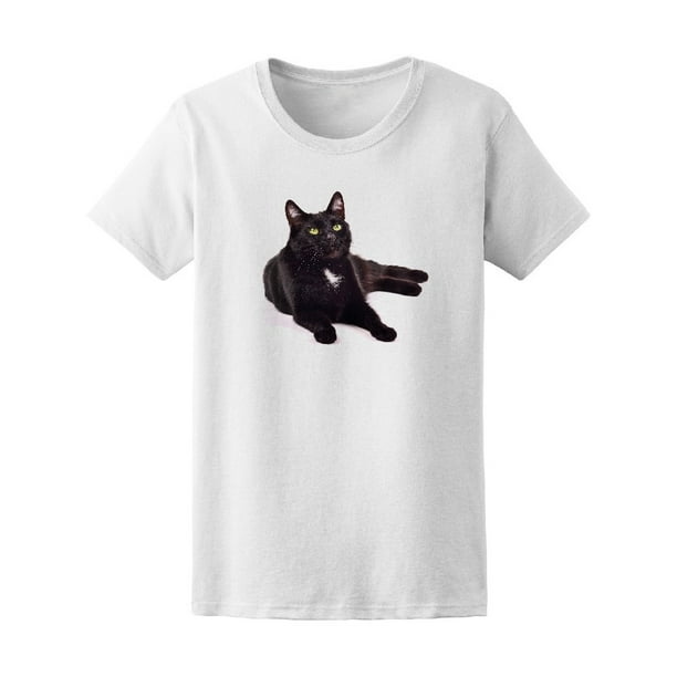 Black Cat Looking Up Tee Women's -Image by Shutterstock