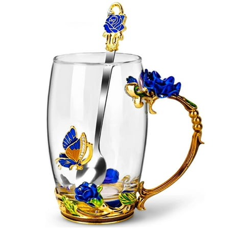 Blue Rose Enamel Crystal Tea Cup Coffee Mug Butterfly Rose Painted Flower Water Cups Clear Glass with Spoon Set
Blue Rose Enamel Crystal Tea Cup Coffee Mug Butterfly Rose Painted Flower Water Cups Clear Glass with Spoon Set