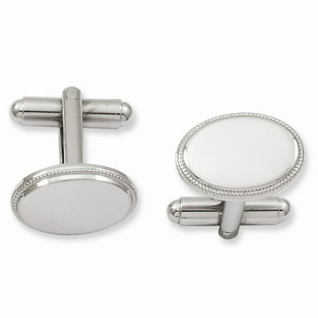 Rhodium-plated Engravable Oval Beaded Cuff Links. Lovely Leatherrete Gift Box Included