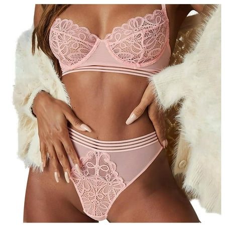 

kakina CMSX Clearance Women Sexy Lingerie Set Women Sexy Lace Lingerie Set Strappy Bra And Panty Set Two Piece Babydoll Crotchless Lingerie Pink S
