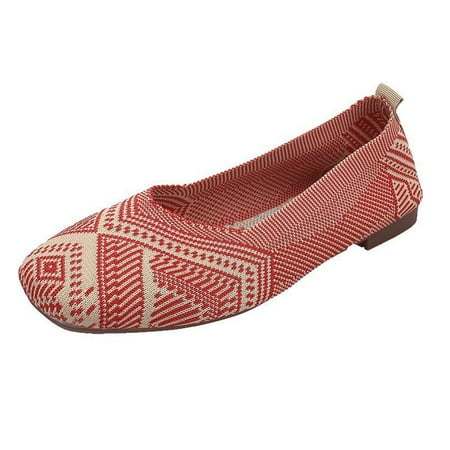 OAVQHLG3B Women s Casual Soft Sole Knitted Pump Pattern Colorblock Breathable Cute Shoes