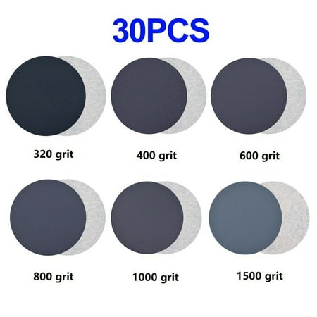 30Pcs Hook&Loop 5 Inch 320 400 600 800 1000 1500 Grit Sand Paper Sanding Discs