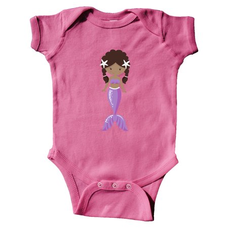 Inktastic African American Mermaid Brown Hair Purple Tail Gift Baby Girl Bodysuit