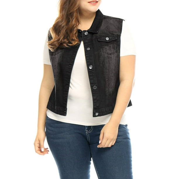 Women's Plus Size Chest Pockets Single Breasted Denim Vest
