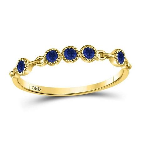 Ladies 10KT Yellow Gold Round Blue Sapphire Dot Stackable Band Ring 1/5CT