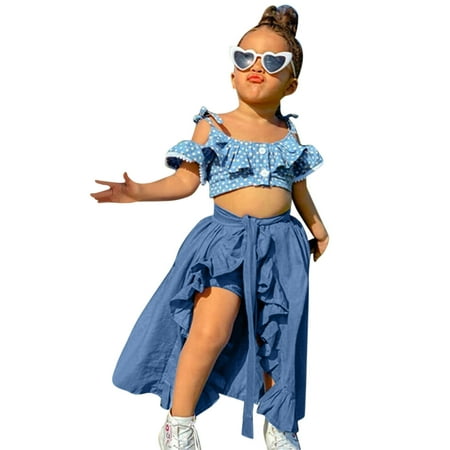XINSHIDE Toddler Girls Sleeveless Denim Dot Sling Crop Shirt Tops Shorts Wrap Ruffles Skirts Summer 3Pcs Outfits Baby Clothing
XINSHIDE Toddler Girls Sleeveless Denim Dot Sling Crop Shirt Tops Shorts Wrap Ruffles Skirts Summer 3Pcs Outfits Baby Clothing