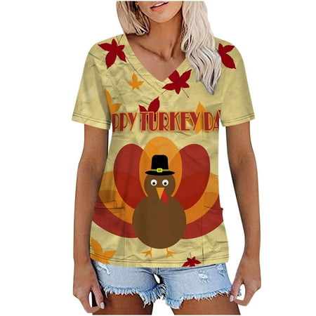 Mchoice Womens Fall Tops V-Neck Short Sleeve Nursing Uniform Workwear Thanksgiving Funny Turkey Printed Graphic Tees Blouse Scrubs Tops with Pockets
Mchoice Womens Fall Tops V-Neck Short Sleeve Nursing Uniform Workwear Thanksgiving Funny Turkey Printed Graphic Tees Blouse Scrubs Tops with Pockets